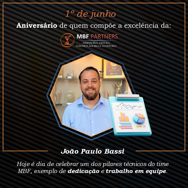 🎉 Tem festa na MBF! Hoje é o aniversário do João Paulo Bassi, um profissional essencial para a nossa equipe. Parabéns, João Paulo! Muita felicidade e sucesso sempre! 🎂🎊